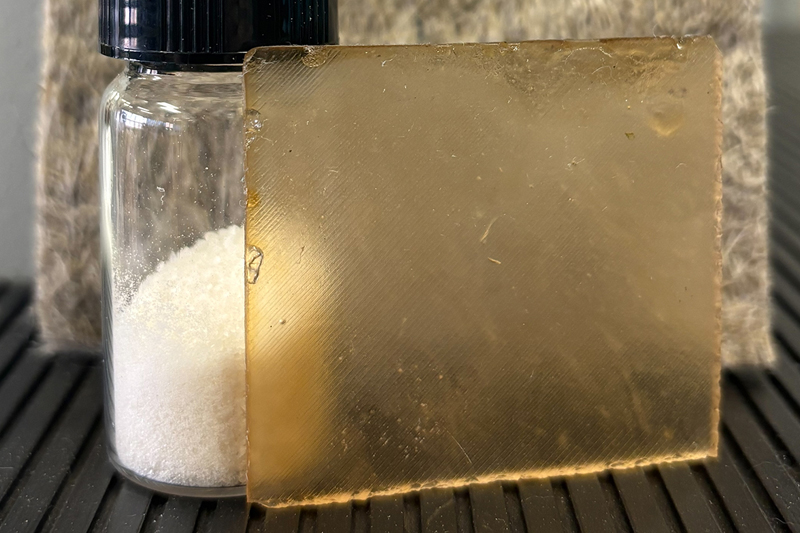 Thermoset resin synthesized in a bioplastics lab.